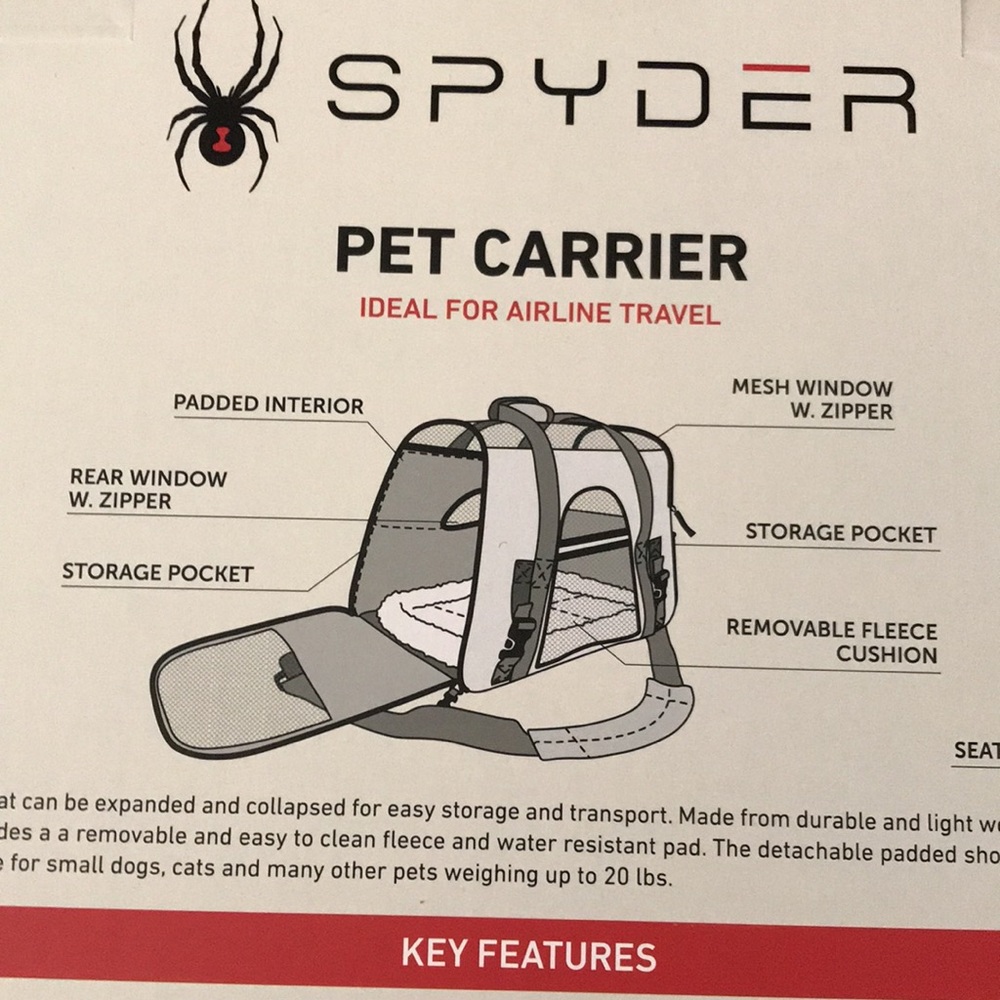 Spyder Small Dog or Cat Pet Carrier (Airplane Approved) New In Box - Picture 7 of 10